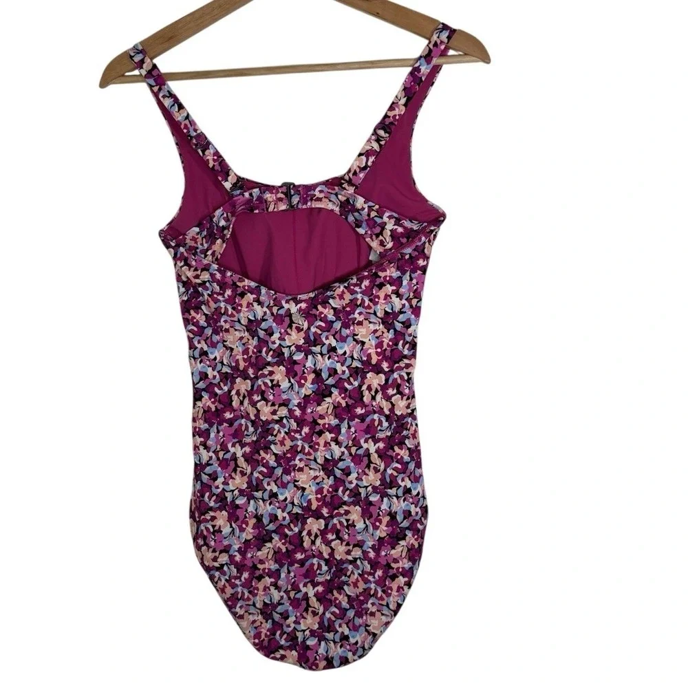 Athleta Floral One Piece Swimsuit Size S Pink Ruched Tummy Control Athletic Swim